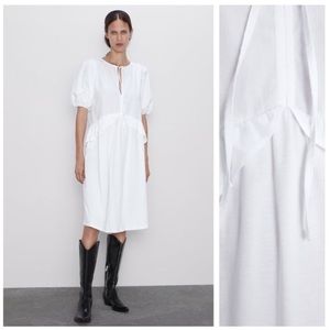 Zara White 100% Cotton Midi Dress NWT Size S
